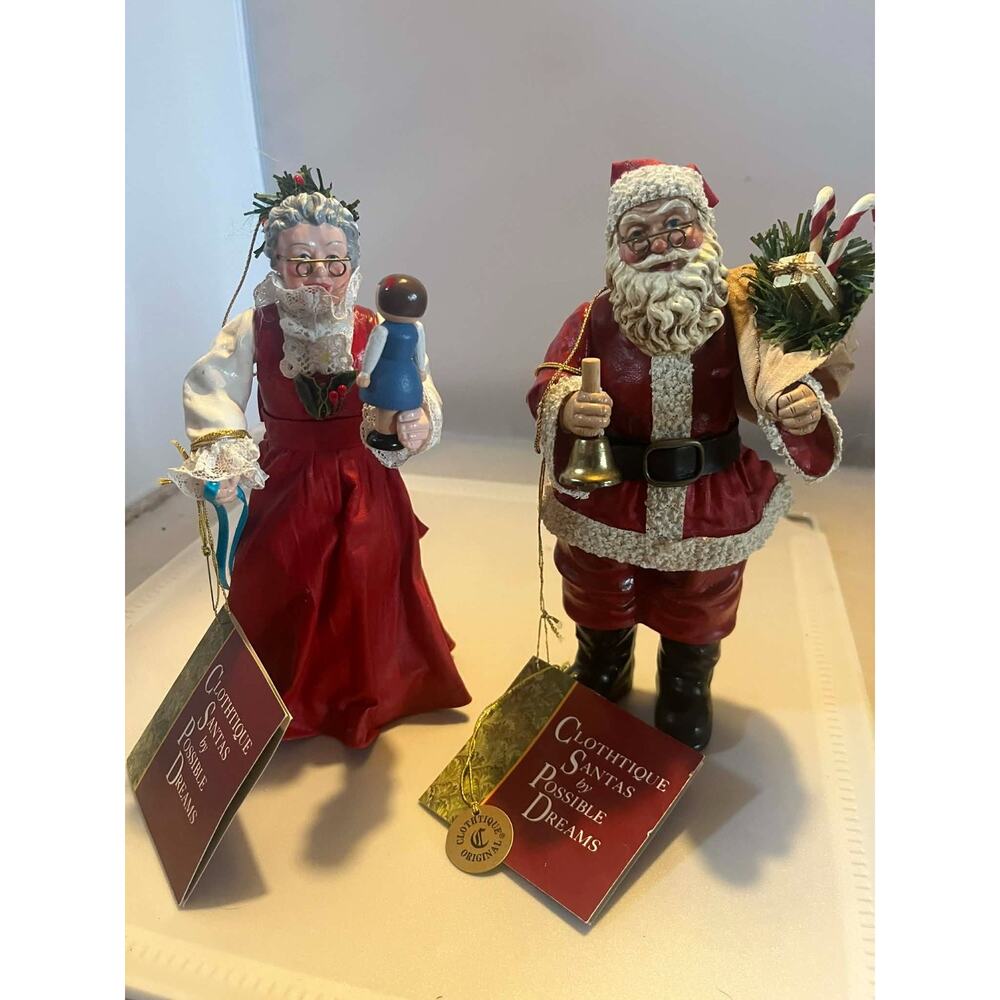 VTG 1993 CLOTHTIQUE Possible Dreams MR & MRS SANTA CLAUSE 7" Christmas Ornaments